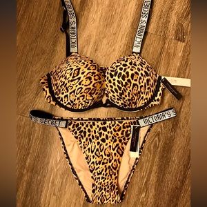 Victorias Secret Push Up Shine Strap Leopard Bikini Set